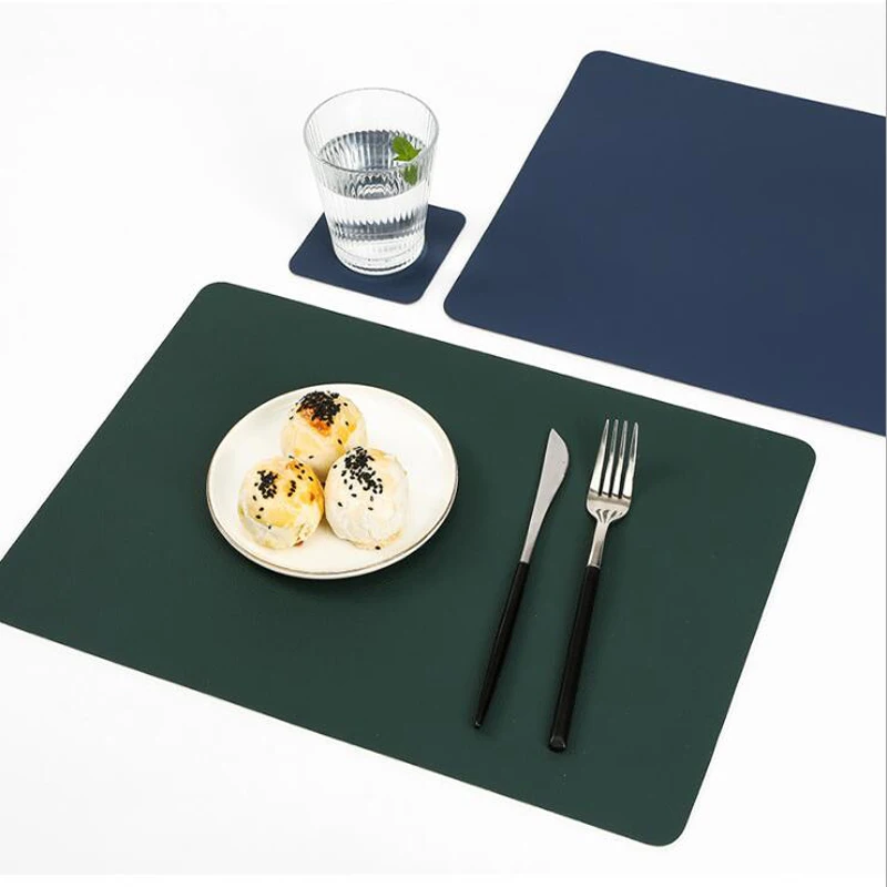 4/6 Leather Placemat Tableware Pad Coaster Cup Holder Double-sided Usable Dining Pad Resistant Heat Non-Slip Tablemat Table Pad