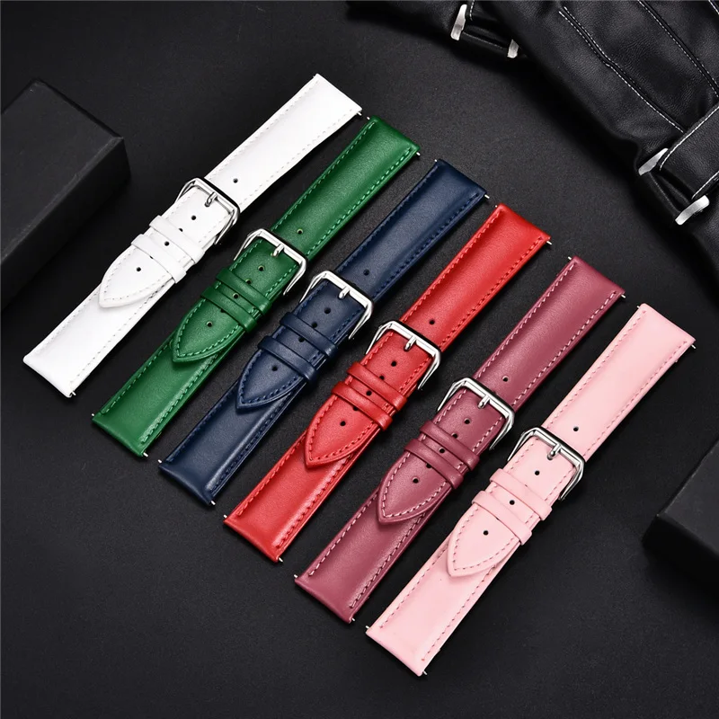 Soft and Smooth Calfskin Leather Watch Strap Colorful Women Watchband 14mm 16mm 18mm 20mm 22mm Wrist Straps Watch Accessories