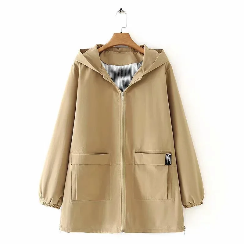 Spring Autumn Women Trench Coats Outerwear Long Sleeve Hooded Windbreaker Slim Plus size Casual Tops Female Basic Coat 5XL