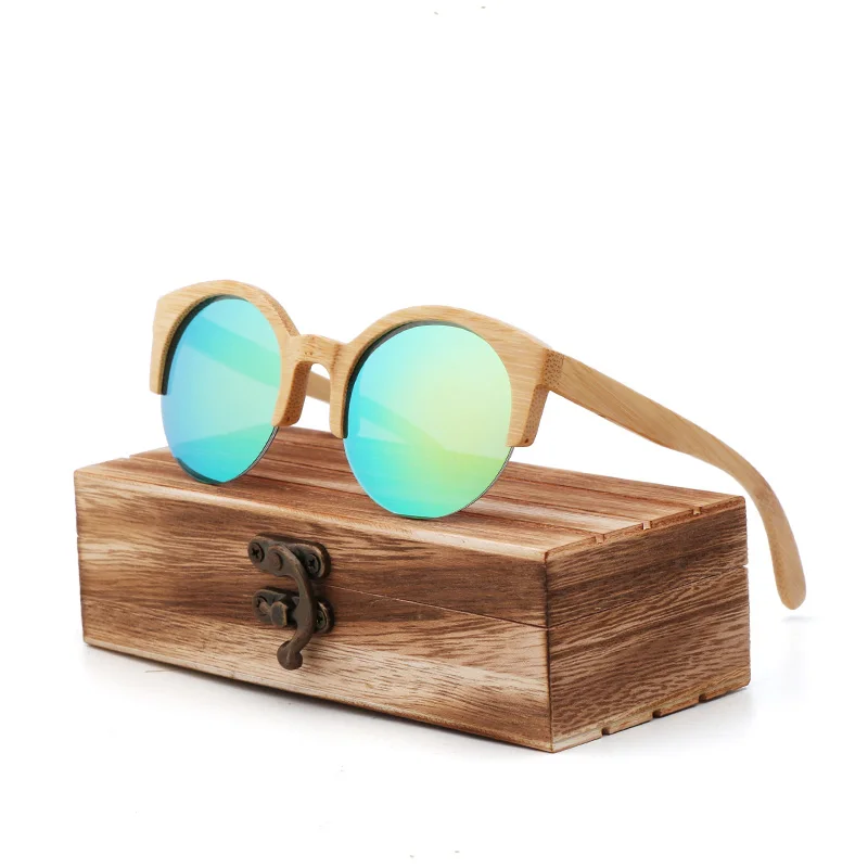 New Natural Bamboo And Wood Sunglasses Women UV 400 Cycling sunglasses Customized  Logo Gift Box Suitable For Female Man Marques