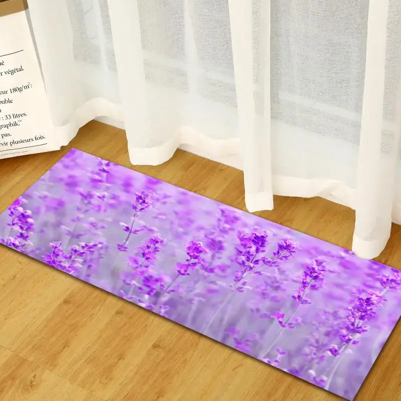 Non-slip Kitchen Mat Flannel Floor Mat Carpet Purple lavender Home Entrance Doormat Modern Rug Bedroom Living Room Tatami Tapete