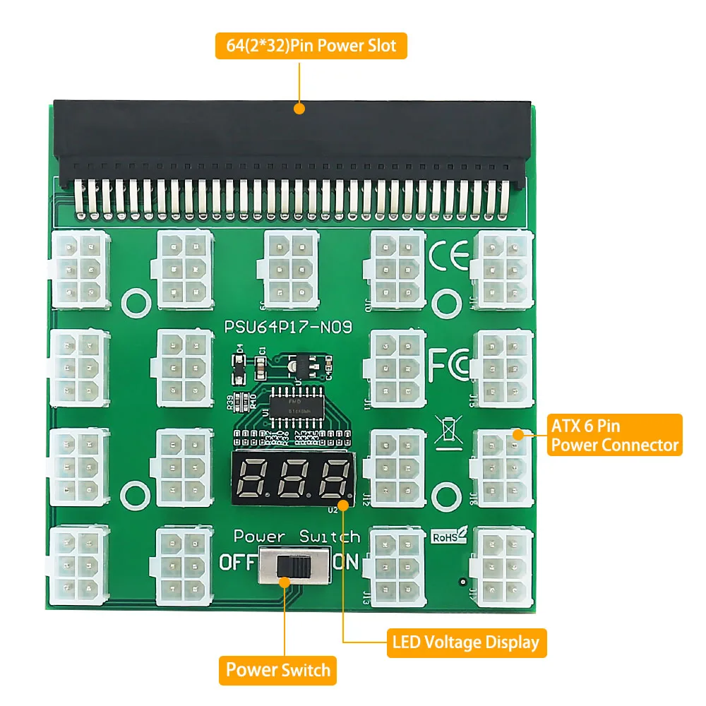 Upgrade Version ATX 17x 6Pin Power Supply Breakout Board Adapter Converter 12V for FUJITSU DPS-800GB