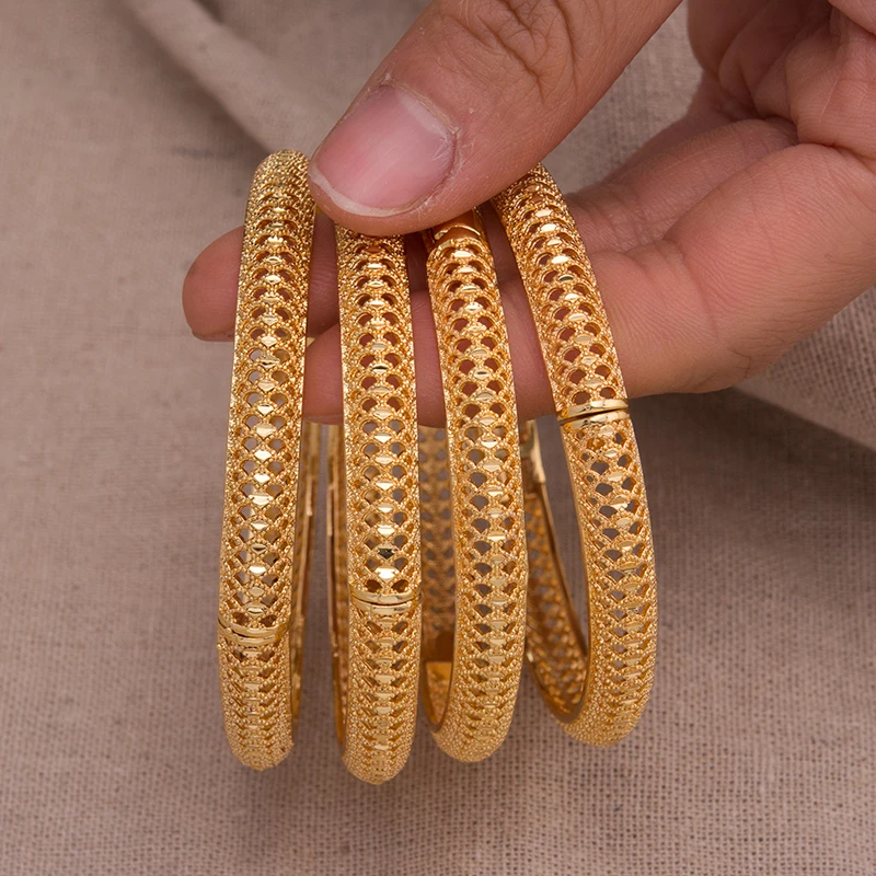 

4Pcs/lot Gold Color Copper Bracelet Bangle For Women Bracelets For Man Ethiopia Africa India Dubai Bracelet Jewerly Gift