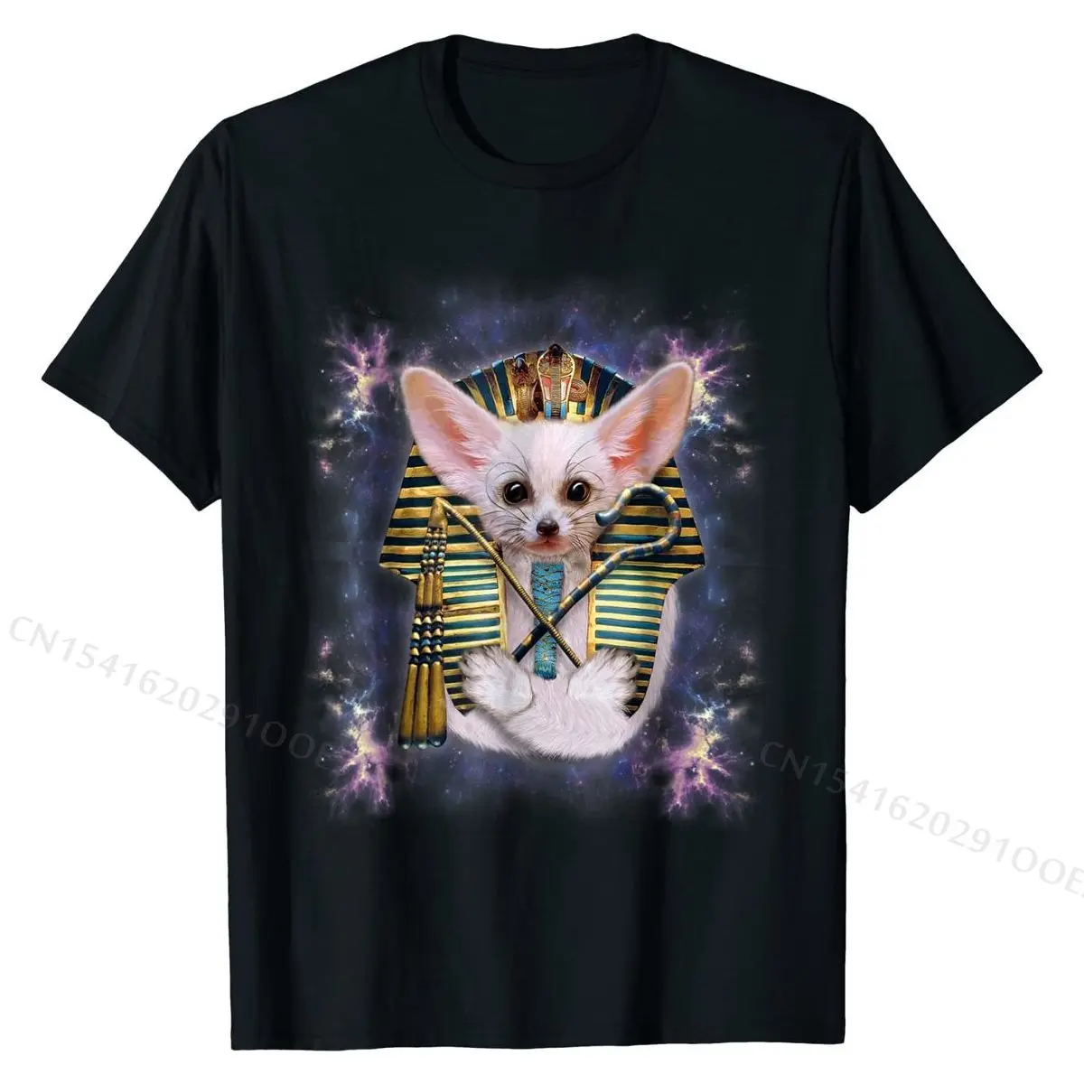 Fennec Fox as Pharaoh of Egypt, Space Galaxy T-Shirt Leisure Cotton Student Tees Street Designer Tshirts