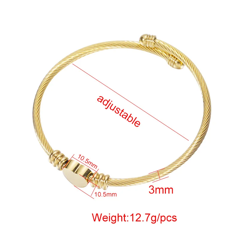 100% Stainless Steel Heart Charm Expandable Bangle For Women Gold/Silver Color Metal Adjustable Cuff Open Bangles Braceltes 5pcs