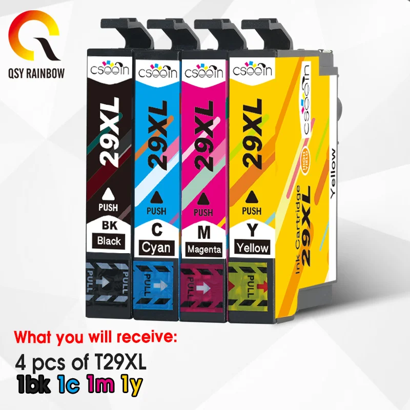 

QSYRAINBOW 4PCS 29XL T2991 T2991XL T29XL compatible For Epson ink Cartridges XP 235 247 245 332 335 342 345 435 432 445 442