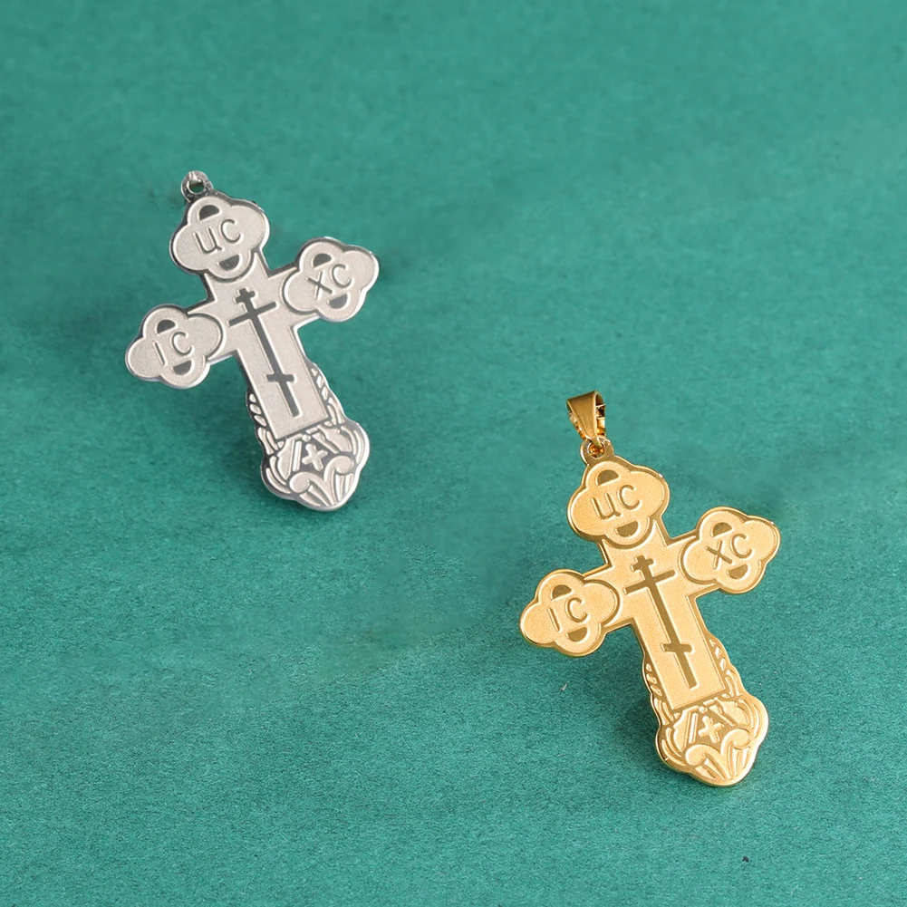 Collier Croix Orthodoxe Russe Slave - Pendentif Talisman Chrétien Prière En Acier Inoxydable Pour Hommes Et Femmes