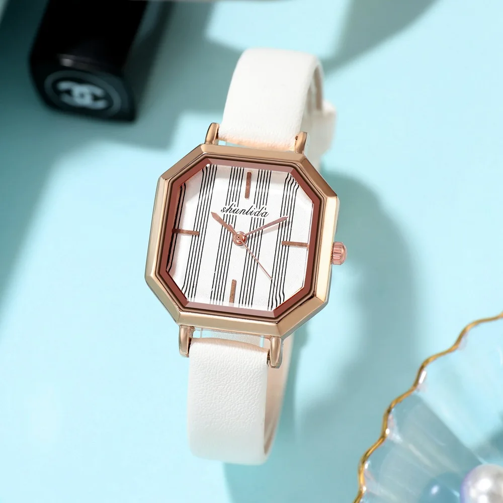 Ladies Watch Casual Vogue Ladies Dress Watch Ladies Casual Watch Clock Ladies Octagonal Dial Vertical Stripe Face Watch Gift