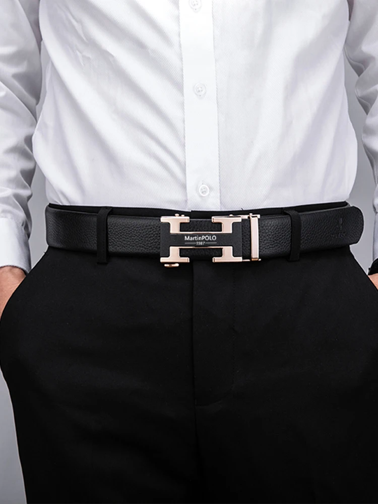 2020 MartinPOLO Famous Brand Belt Men Top Quality Genuine Luxury Leather Belts for Men Strap Male Metal Automatic Buckle Fashion