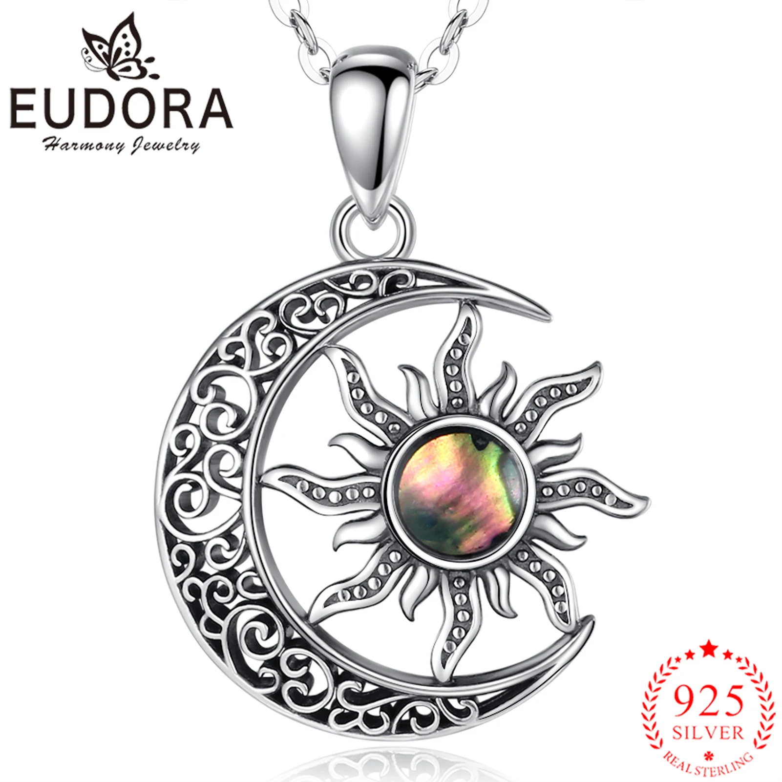 EUDORA 925 Sterling Silver Sun and Moon Warm Word Necklace Bring You Hope and Light Pendant Gift for Women Girl