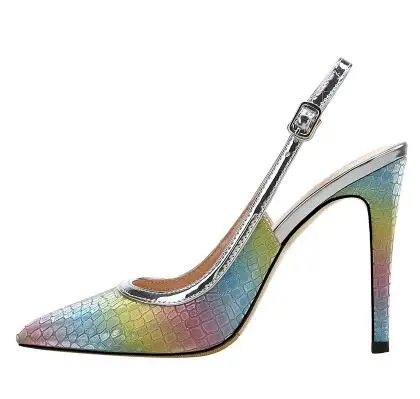 

Sexy Pointed Toe High Heel Pumps Women Shoes Colorful Stone Pattern Leather Slingback Shallow Big Size Dress Crystal Fashion New