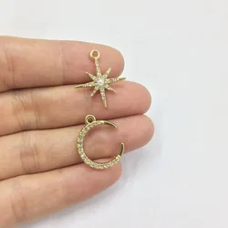 Eruifa 6pcs/18mm 3pcs Moon 3pcs Star Zinc Alloy Charms Pendant Jewelry DIY Necklace Bracelet Earrings 2 Colors