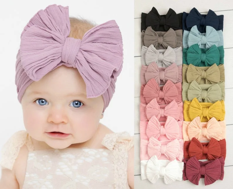 Oversize Bow Baby Headband Wide Soft Flower Silk Hairband for Girl Headwear Children Bow Knot Turban Newbor Infant Headwrap