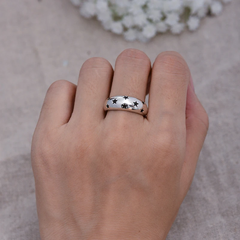 Anillo de fiesta de plata tailandesa con estrella completa elegante, joyería al por mayor para mujer, regalo de cumpleaños, No se decolora