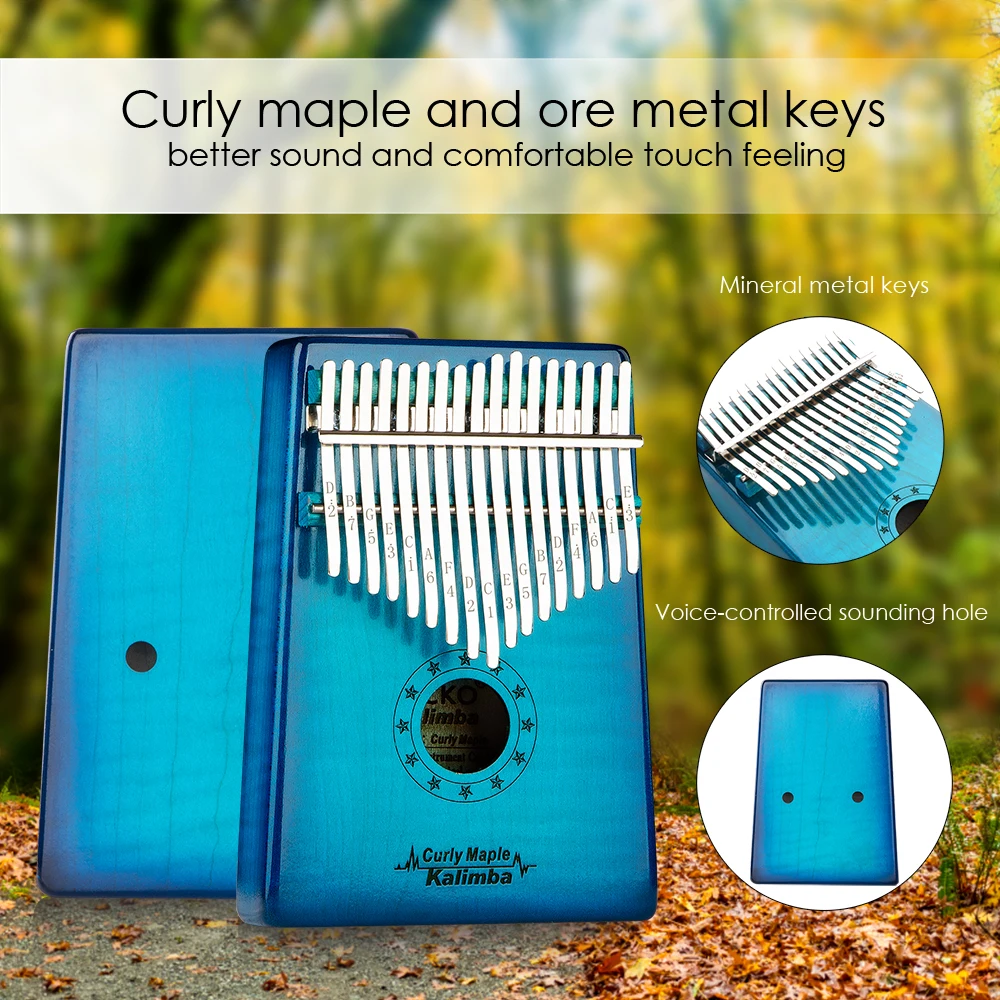 Gecko Kalimba 17-key veneer roll Maple thumb Piano, music teaching and tuning hammer, portable professional finger piano MC-BL/S