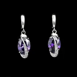 925 Sterling Silver Bridal Earrings for Women Purple Cubic Zirconia White Crystal Jewelry