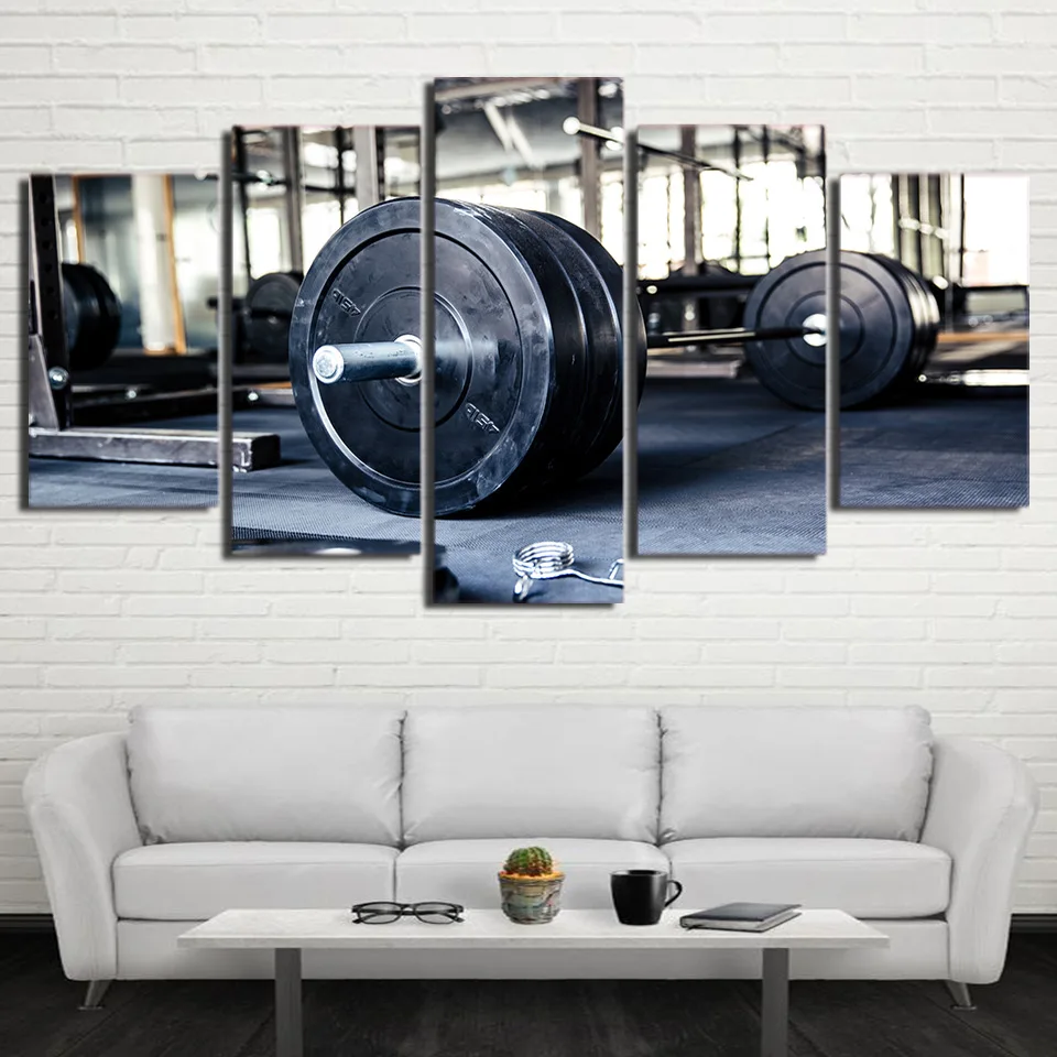 No Framed Canvas 5 Pieces Weightlifting Sports Gym Fit Wall Art Posters Picture Home Decor Paintings for Living Room Decorations