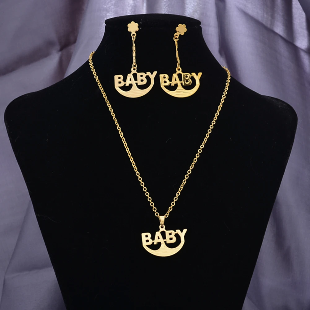 Four styles Dubai Gold Color Personalized Letter Necklace and Earring Jewelry Set For Women Men Wife