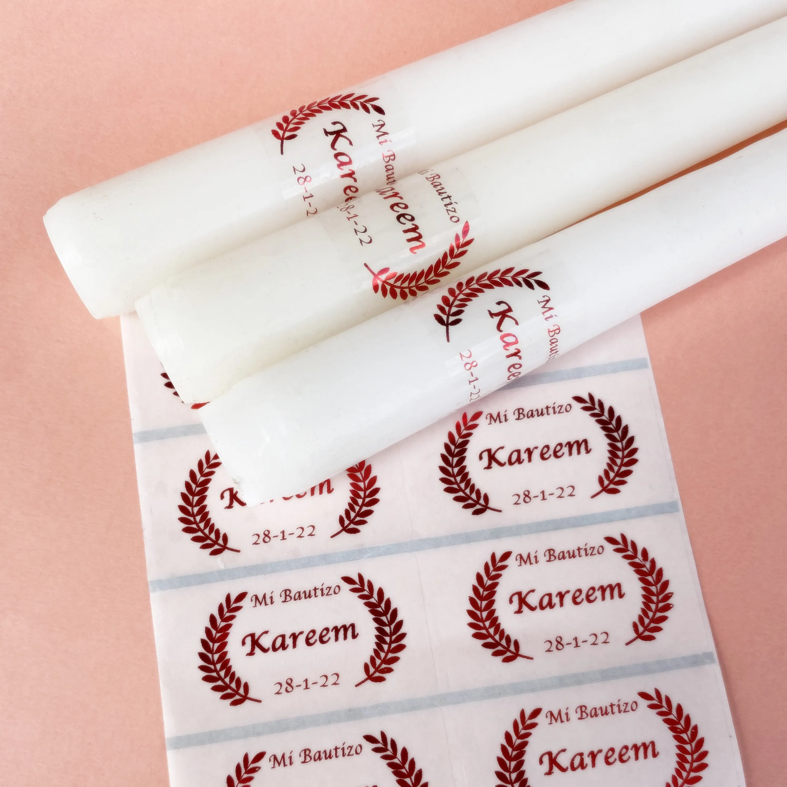 4 Personalised My Baptism Tapered Candles Labels Christening Wedding Unity Memorial Naming Long Candles Stickers decorations