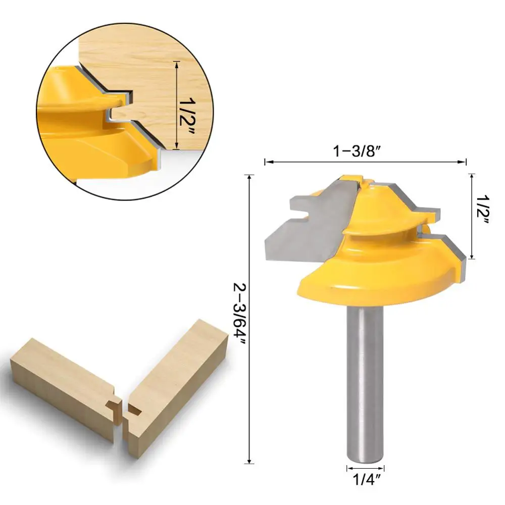 3 pc 6mm 1/4 Shank high quality Tongue & Groove Joint Assembly Router Bit 1Pc 45 Degree Lock Miter Route bit woodworking tools