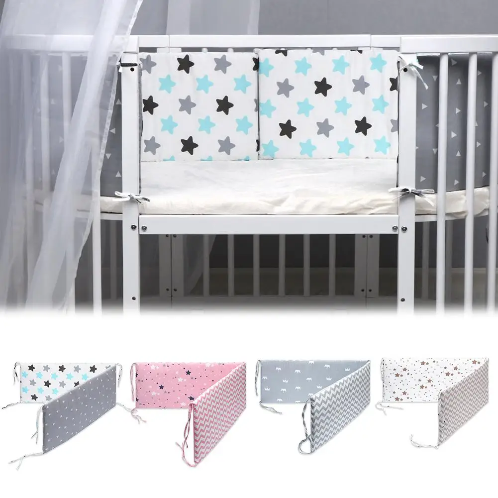 Cotton Breathable Crib Bumper Pads Washable Padded Crib Liner Set For Baby Boys Girls Safe Bumper Guards Crib Rail Padding