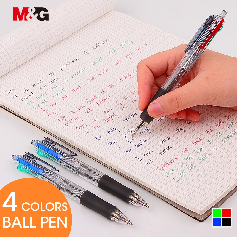 M&G 4/12pcs 4 Colors in 1 Multicolor Ink Ball Pen 0.7mm Point Fine Retractable Ballpoint Pens for Writing School Office Supplies