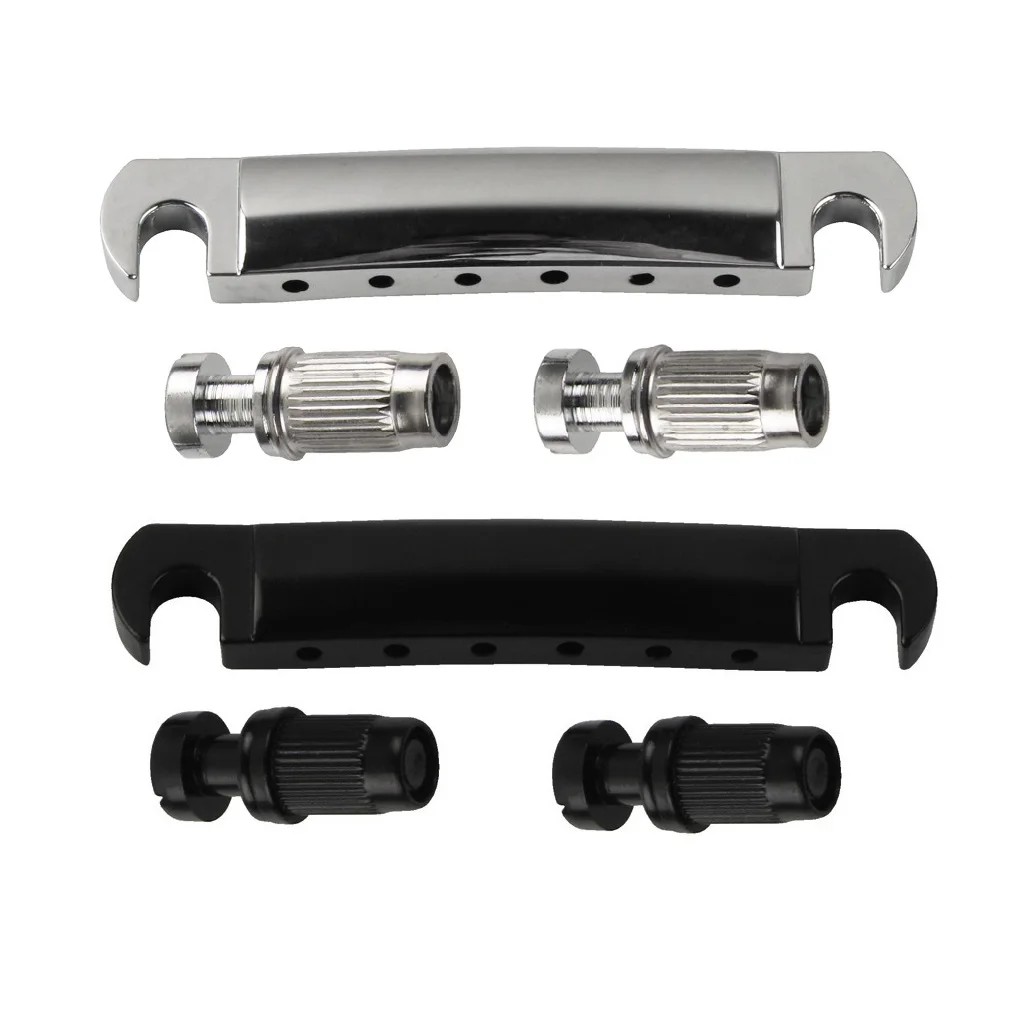 FLEOR LP Guitar Tailpiece Metal Stop Bar Tailpiece & Studs for Electric Guitar Parts, Chrome/ Black