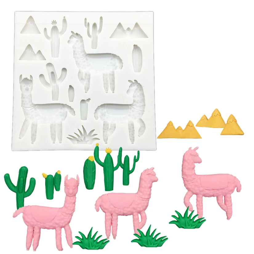 

Alpaca Cactus Grass Silicone Mold Sugarcraft Chocolate Cupcake Baking Mould Resin Tools Fondant Cake Decorating Tools