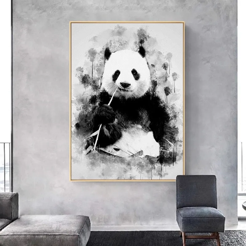 Cute Panda Eating Bamboo Art Canvas Painting on The Wall Decorative Picture for Living Room Animal Posters and Prints Home Decor