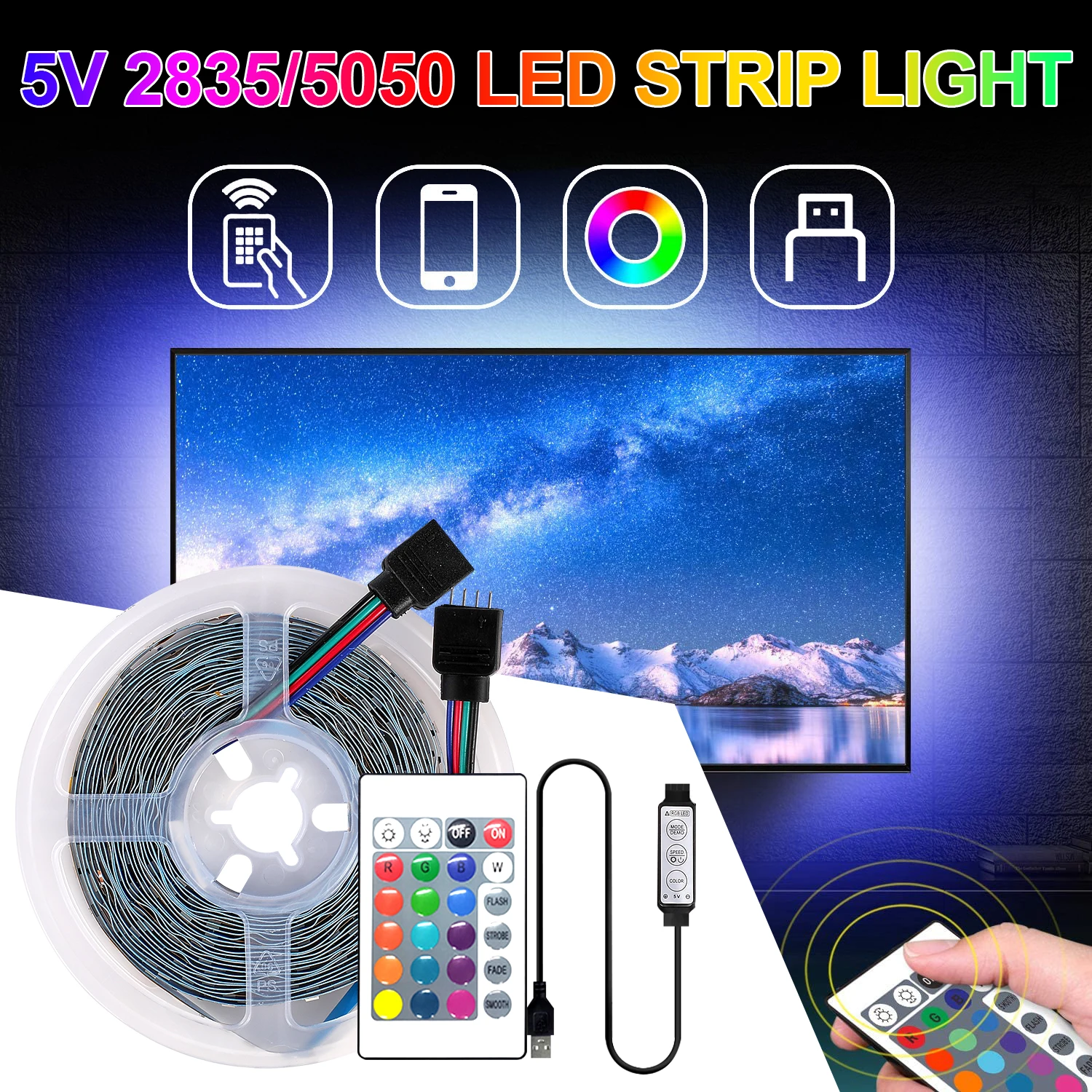 Imagem -02 - Led Strip Light Usb Bluetooth Rgb 5050 5v Fita Flexível Lâmpada tv Desktop Screen Diodo Backlight Night Room Festival