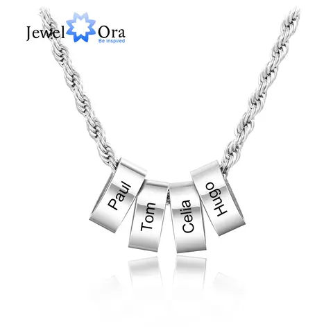 JewelOra Personalized Engraving Name Necklaces for Men Customized Stainless Steel Beads Charm Necklace Pendants Fathers Day Gift