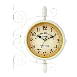 Vintage Double Sided Wall Clock Silent Railway Station Wall Art Clock White