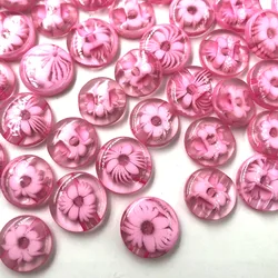 50pc Lots 14mm Pink color flower Plastic Buttons sewing/appliques/craft PT11