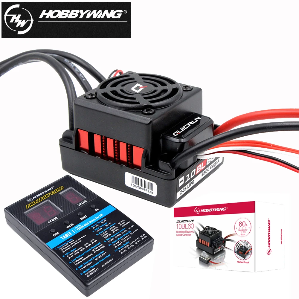 

Hobbywing QuicRun-WP-10BL60 60A 2-3S Brushless Sensorless Speed Controller ESC 6V/3A BEC For 1/10 RC Touring Car Buggies Monster