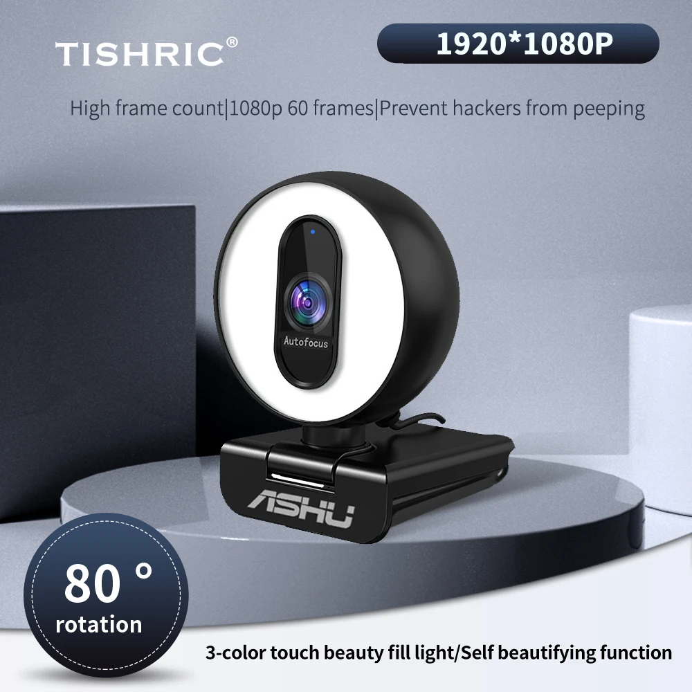 

TISHRIC H100 HD Webcam 1080p 60fps Web Cam With Three Gears Adjustable LED Fill Light Webcam For Live Broadcast