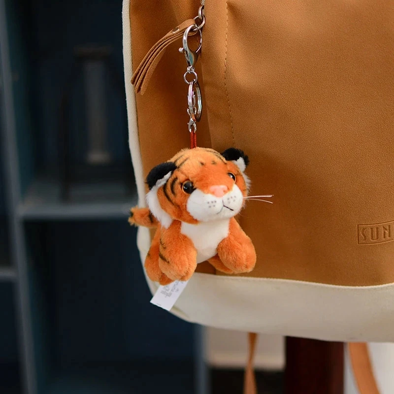 11cm Real Life Cute Tiger Leopard Plush Pendant Toys Stuffed Forest Animal Doll Key Chains Kids Children Cartoon Birthday Gift