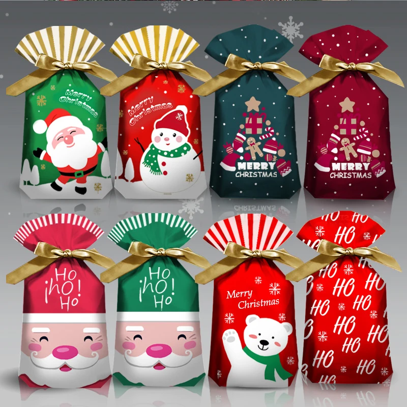 Christmas Gift Bags Candy Cookie Gift Bag Drawstring Pocket Christmas Decorations New Year Packaging Bags Noel Decoration 2021