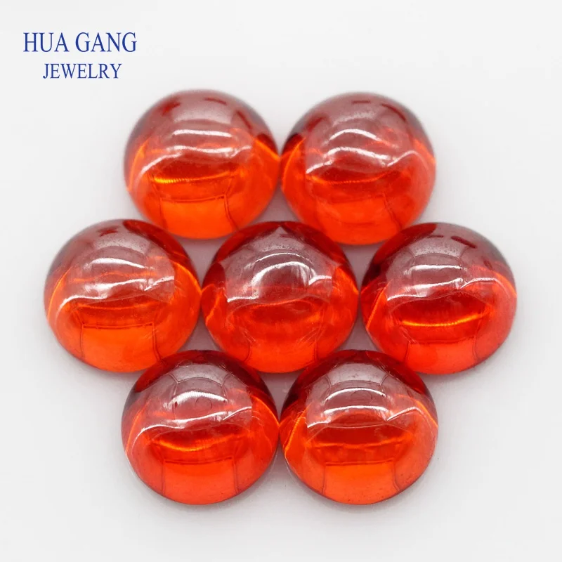 Orange Cubic Zirconia Stone Round Shape Cabochon Cut Flat Back Loose CZ Stone Synthetic Gems For Jewelry 4mm 6mm