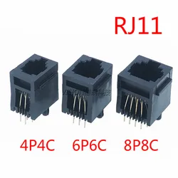 10pcs RJ11 Telephone Jack Connector 4P4C 6P6C 8P8C Vertical Crystal Head Female Socket Black