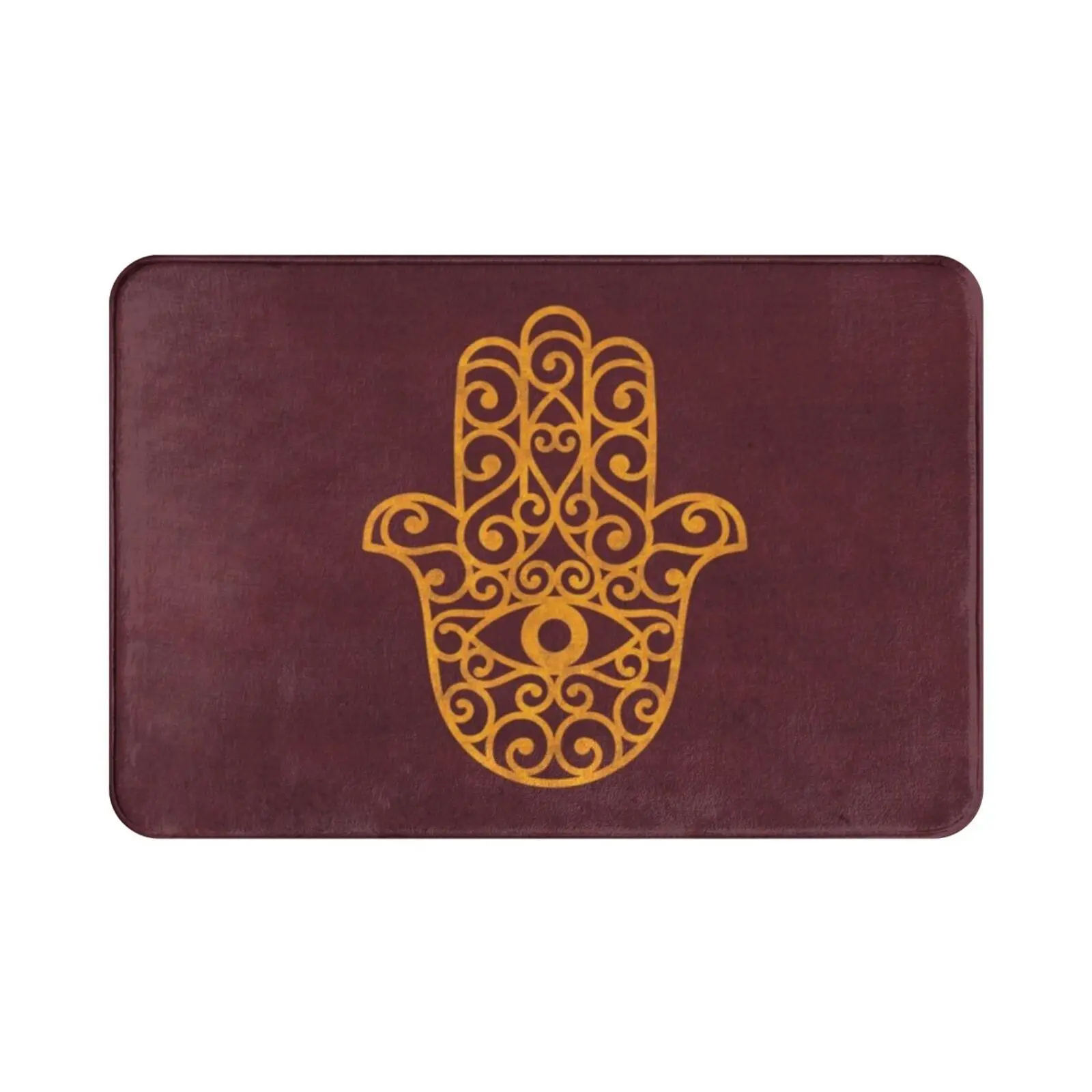 Classic Golden Hamsa Symbol On Red Textile Carpet Mat Rug Cushion Soft Arabic Hand Of Fatima Karma Zen Zen Buddhism