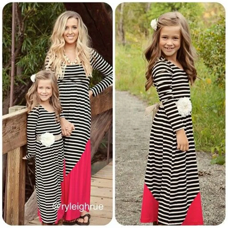 Mom and Daughter Dress Spring Fashion Mother Daughter Dresses Family Matching Cotton Outfits Girls Baby Clothing 1-9 Years Old