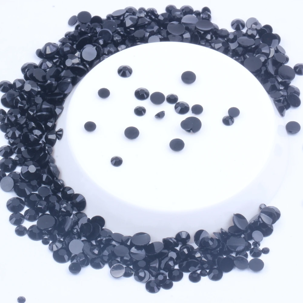 2-6mm BLACK Resin Rhinestones  Round Flatback Non Hot Fix Diamonds Appliques For Craft Fabric Wedding Dresses