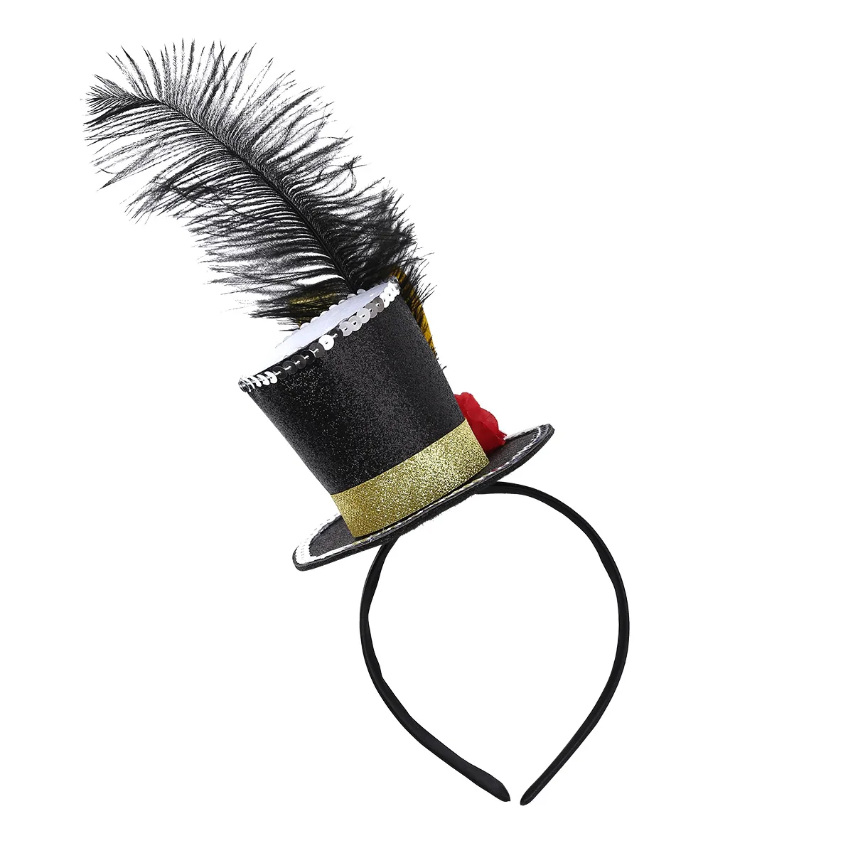 Kids Girls Carnival Party Headband Fancy Steampunk Mini Top Hat Fascinator Headband with Feather Rose for Halloween