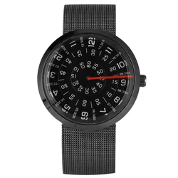 Men's Quartz Wristwatches Durable Stainless Steel Strap Watches Unique Time Design Dial Watch Black Case