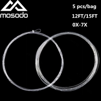Mosodo 5pcs Tapered Leader Fly Fishing Line 5PCS 12FT 15FT 0X/1X/2X/3X/4X/5X/6X/7X Fly Line Leader With Loop Clear Nylon Line