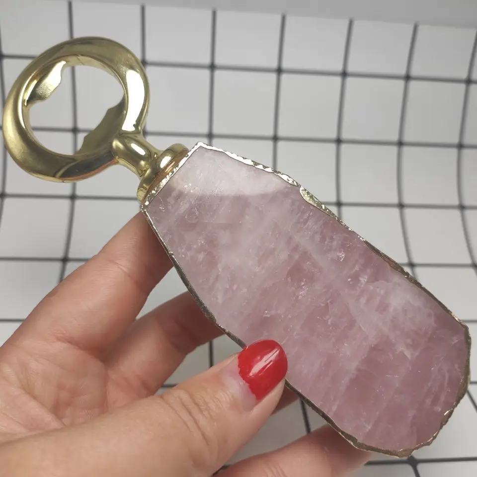 1pcs Natural Pink crystal Beer Bottle Opener stone classic Cool Ring Keychain Corkscrew practical bar kitchen