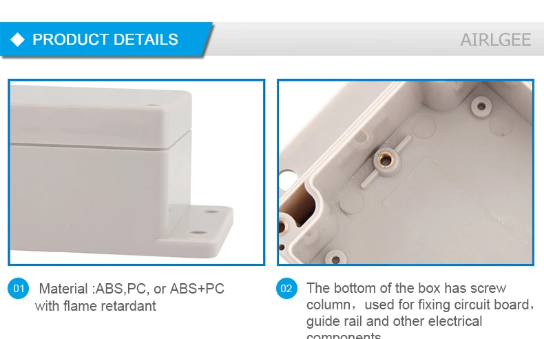 Wall Mounted Outdoor Gray Plastic Enclosures Custom IP65 ABS Waterproof Electrical Junction Box Eith Ear Electrical Project Box