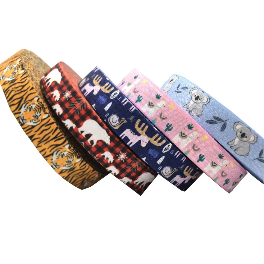 

10yard 15mm Llama Bear Goat Pattern Print Fold Over Elastic Ribbon For Sewing Hair Tie Strap Backpack Decoration Accessories