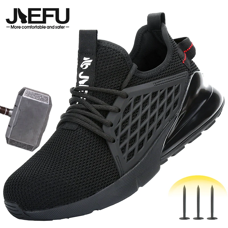 JIEFU Safety Shoes for Men Women Air Cushioning Comfortable Steel Toe Work Sneakers Non-Slip Construction Footwear