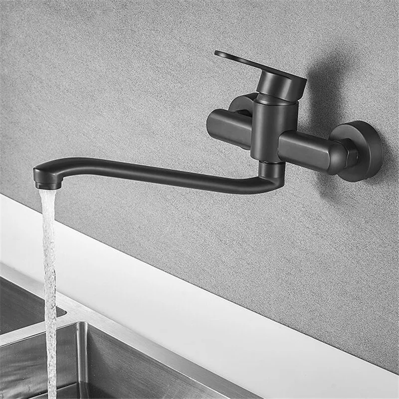 Kitchen Faucet Brass Sink Mixer Water Tap Hot & Cold Single Handle Wall Mounted Mop Pool Washing Basin Crane Vessel Black/White